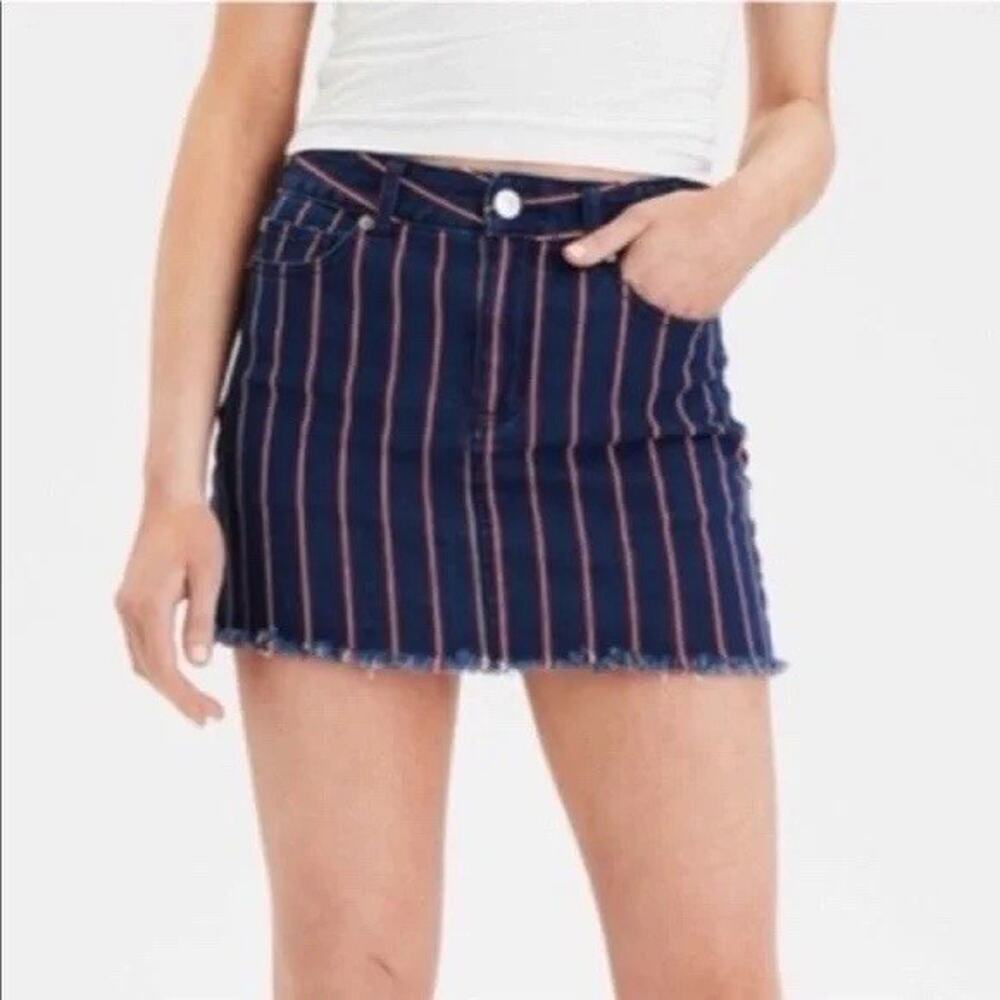 American Eagle Mini Skirt Red White Blue Denim Striped Stretch July 4th Size 16 - Picture 1 of 9